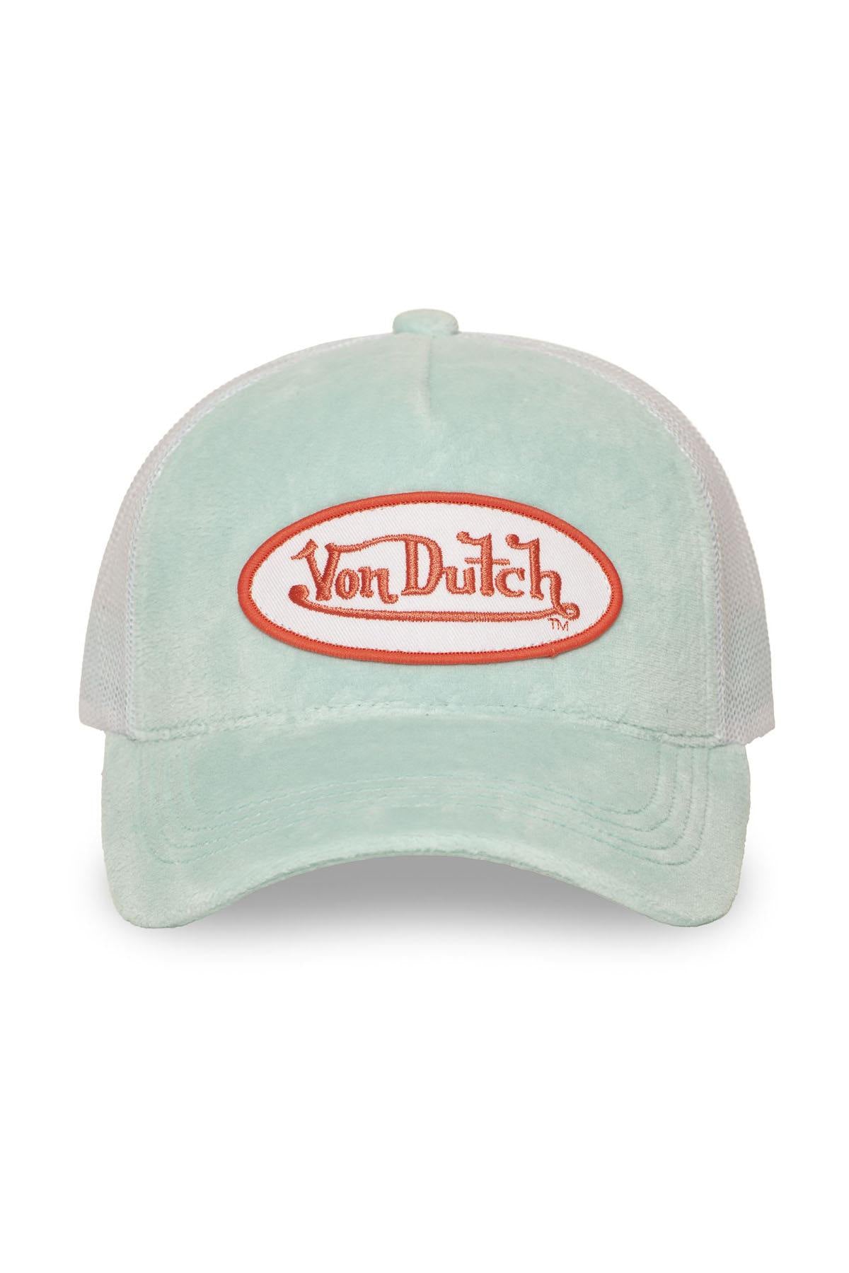 Turquoise velvet trucker cap with logo badge - Image n°4