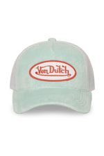 Turquoise velvet trucker cap with logo badge - Image n°4