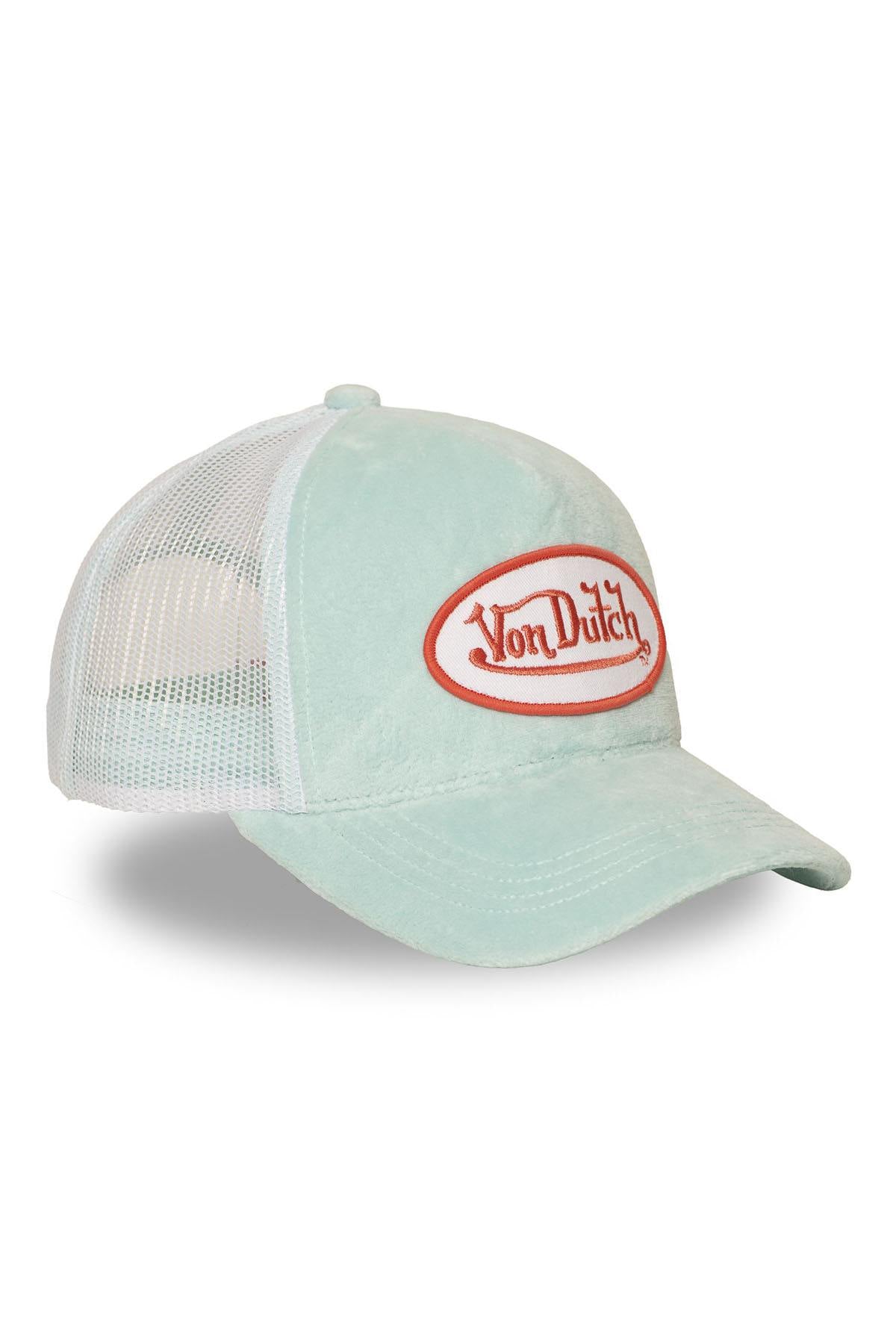 Turquoise velvet trucker cap with logo badge - Image n°6