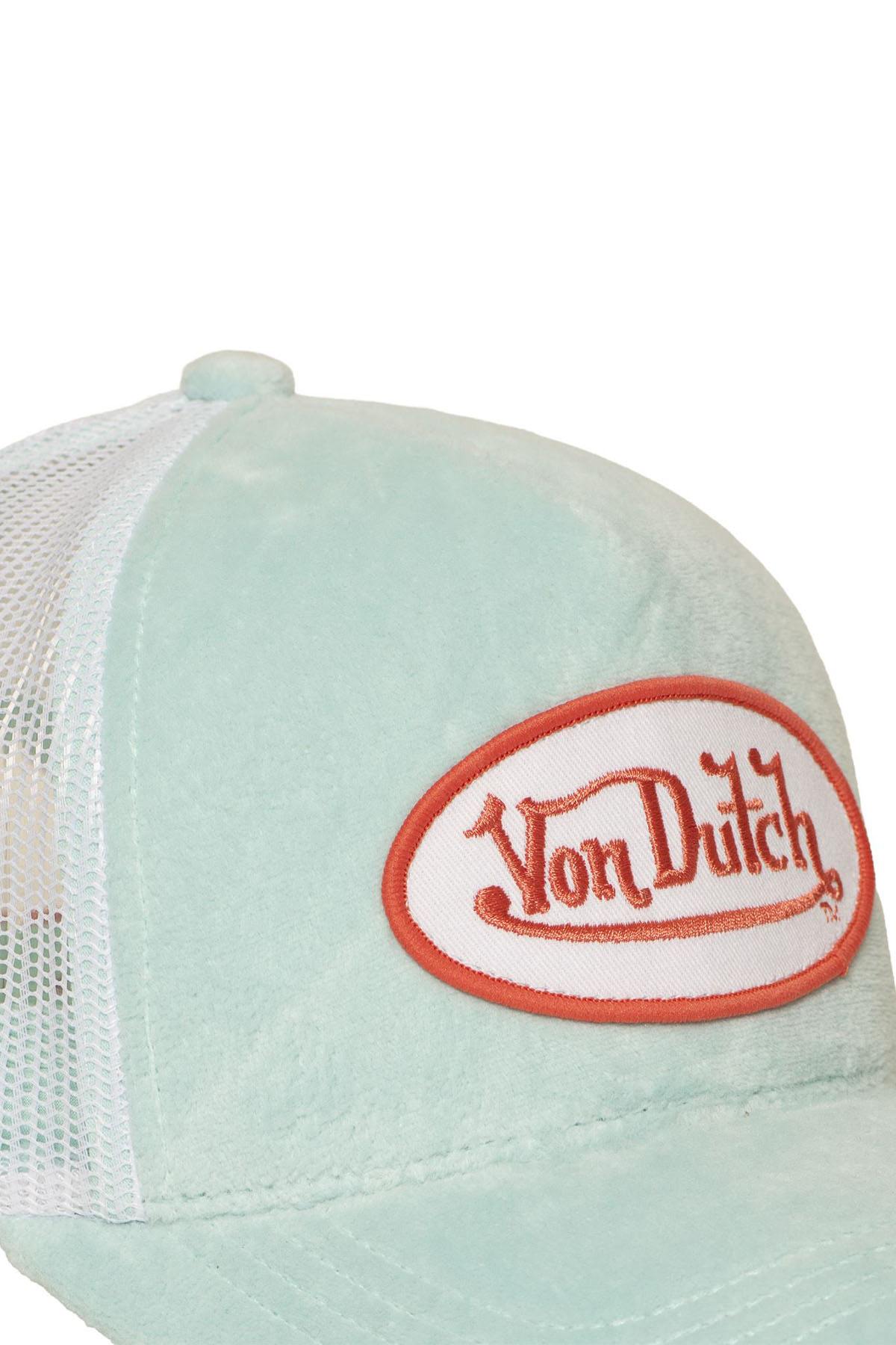 Turquoise velvet trucker cap with logo badge - Image n°3