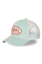 Turquoise velvet trucker cap with logo badge - Image n°1