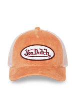 Coral orange velvet trucker cap with logo badge - Image n°4