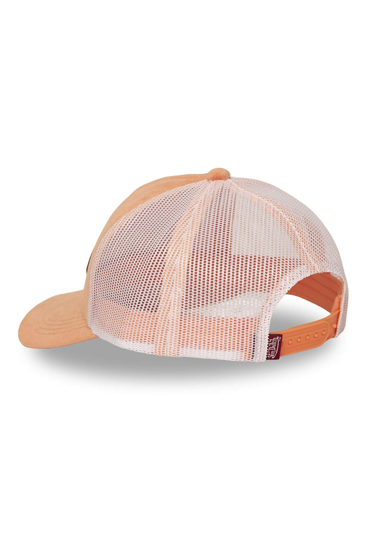 Coral orange velvet trucker cap with logo badge - Image n°2