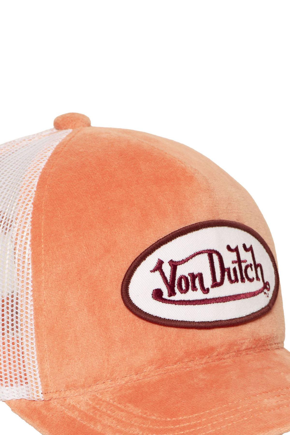 Coral orange velvet trucker cap with logo badge - Image n°3
