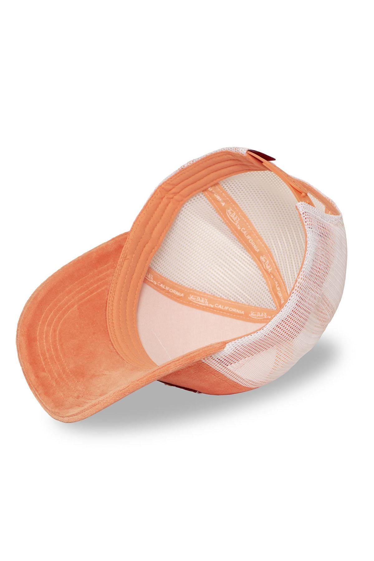 Coral orange velvet trucker cap with logo badge - Image n°5