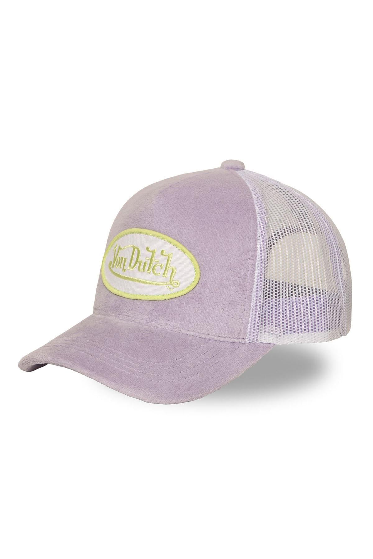 Purple velvet trucker cap with logo badge - Image n°1