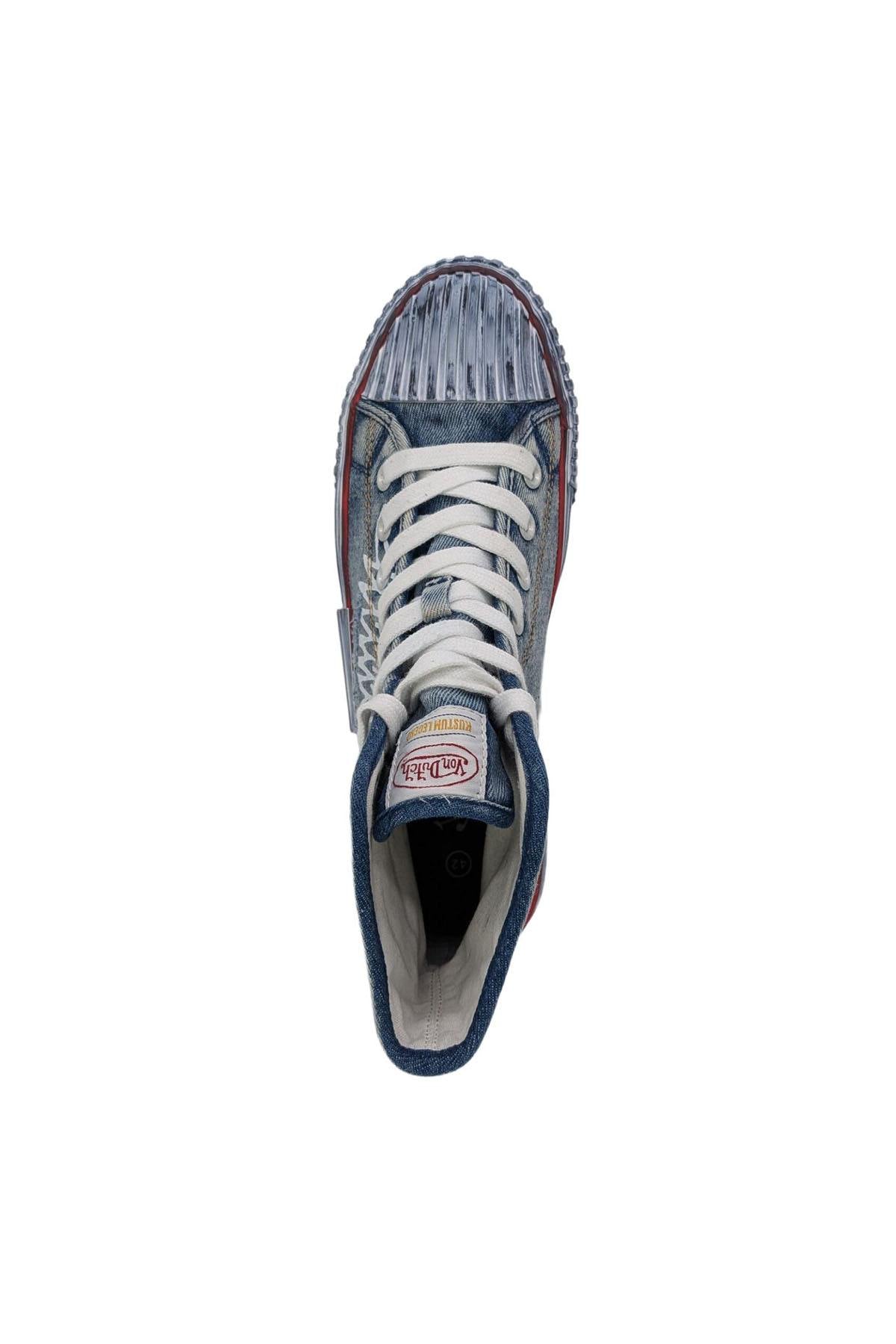 blue denim high-top canvas shoes - Image n°3