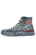 blue denim high-top canvas shoes - Image n°1