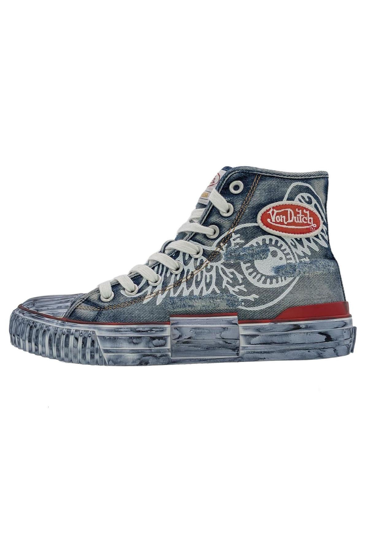 blue denim high-top canvas shoes - Image n°1