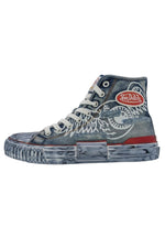 blue denim high-top canvas shoes - Image n°1