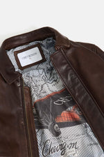 Brown leather aviator jacket with embossed back - Image n°4