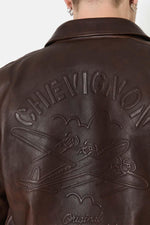 Brown leather aviator jacket with embossed back - Image n°2