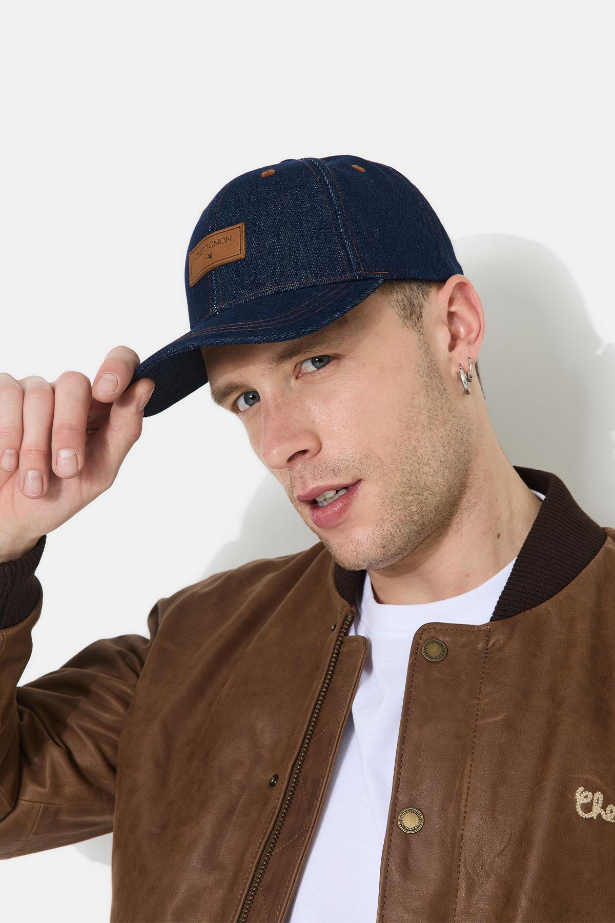 Raw denim cap with leather patch - Image n°2