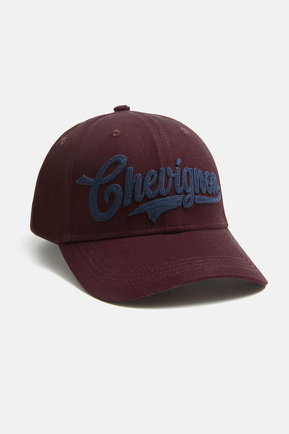 Burgundy baseball cap, 100% cotton, with navy blue 3D embroidery - Image n°1
