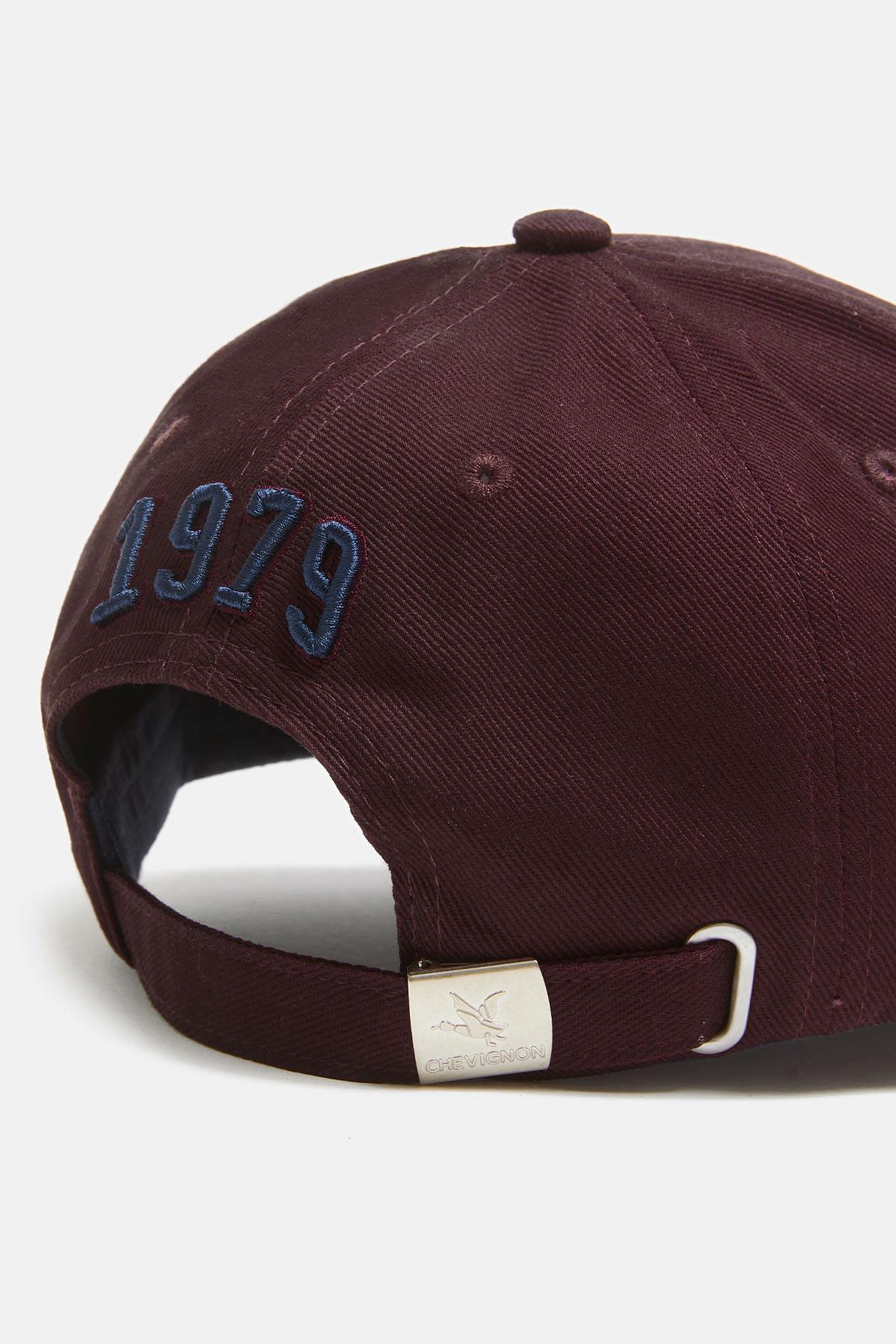 Burgundy baseball cap, 100% cotton, with navy blue 3D embroidery - Image n°4