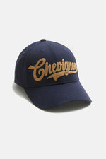 Navy blue baseball cap, 100% cotton, with yellow 3D embroidery - Image n°1
