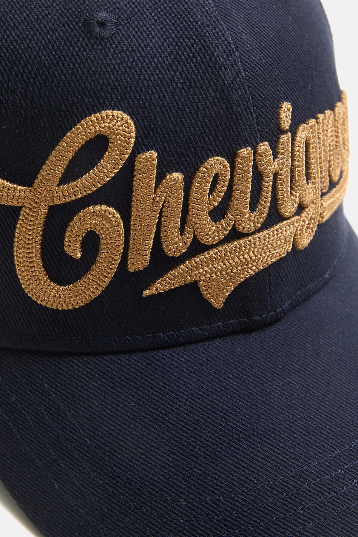 Navy blue baseball cap, 100% cotton, with yellow 3D embroidery - Image n°3