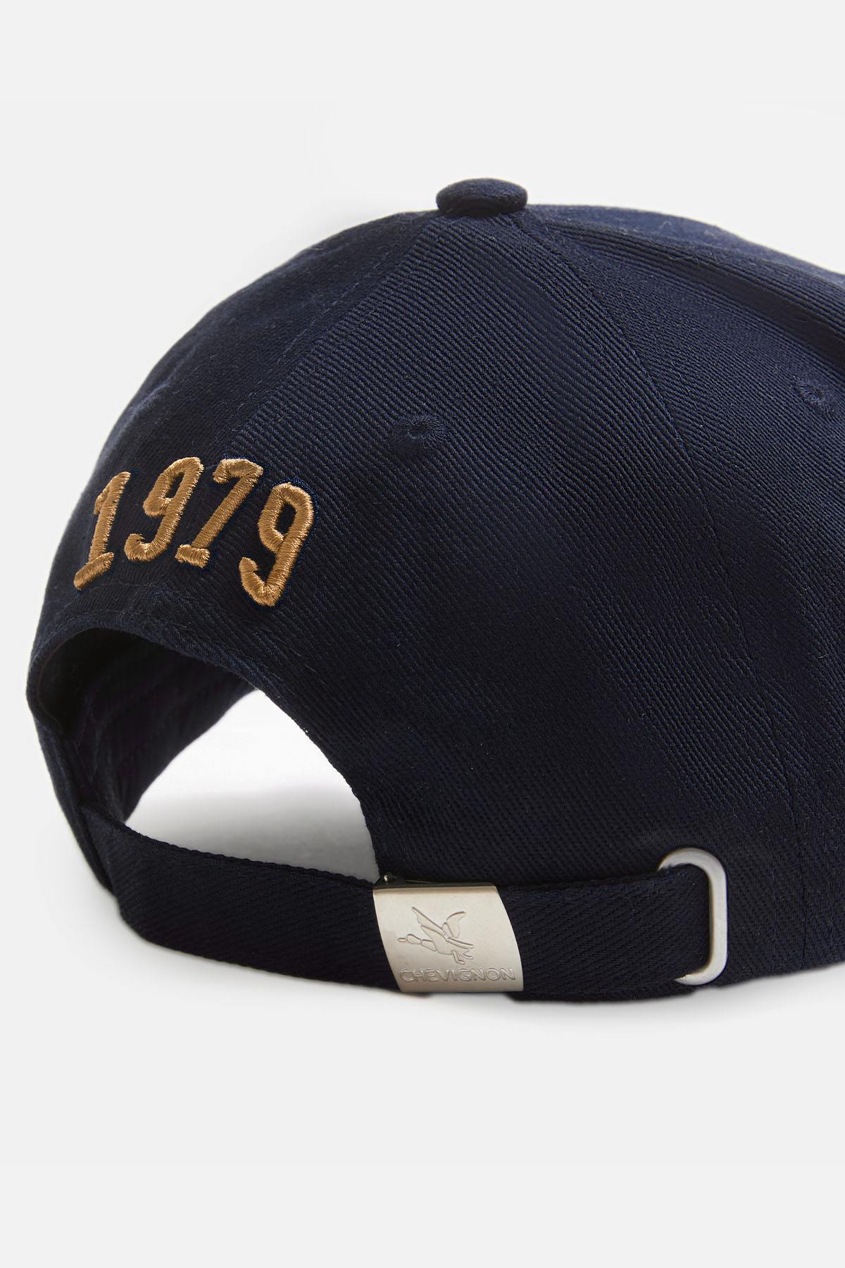 Navy blue baseball cap, 100% cotton, with yellow 3D embroidery - Image n°4