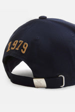 Navy blue baseball cap, 100% cotton, with yellow 3D embroidery - Image n°4