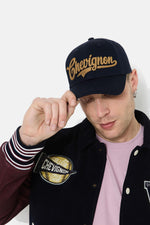 Navy blue baseball cap, 100% cotton, with yellow 3D embroidery - Image n°2