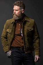 Western-style trucker jacket in olive suede leather. - Image n°11
