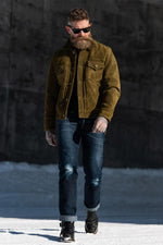 Western-style trucker jacket in olive suede leather. - Image n°3