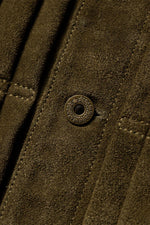 Western-style trucker jacket in olive suede leather. - Image n°9