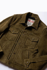 Western-style trucker jacket in olive suede leather. - Image n°12