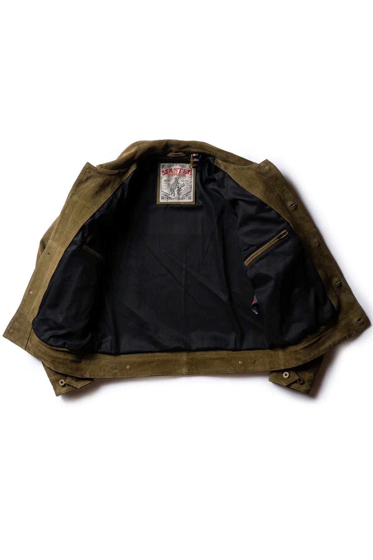 Western-style trucker jacket in olive suede leather. - Image n°6