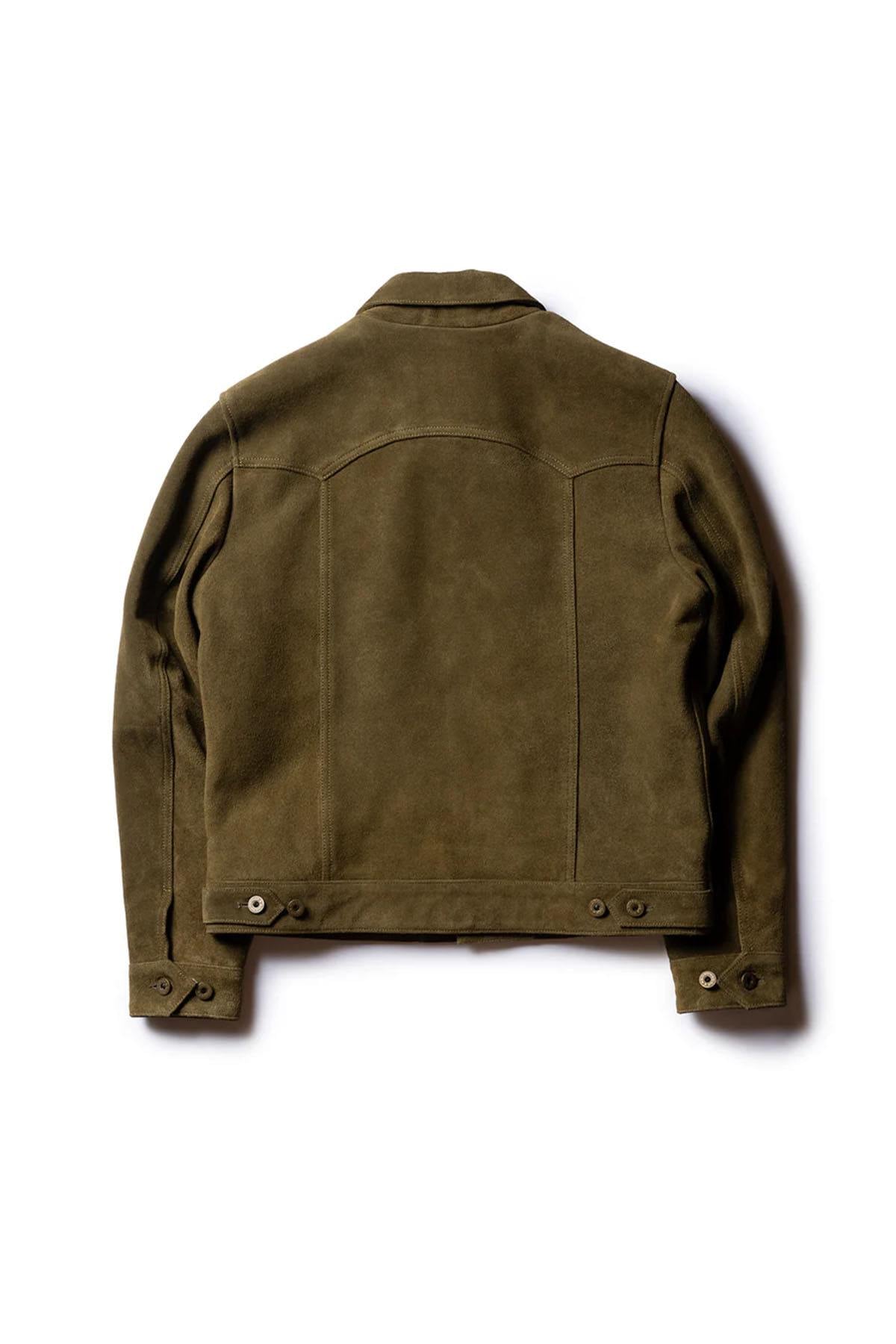 Western-style trucker jacket in olive suede leather. - Image n°7