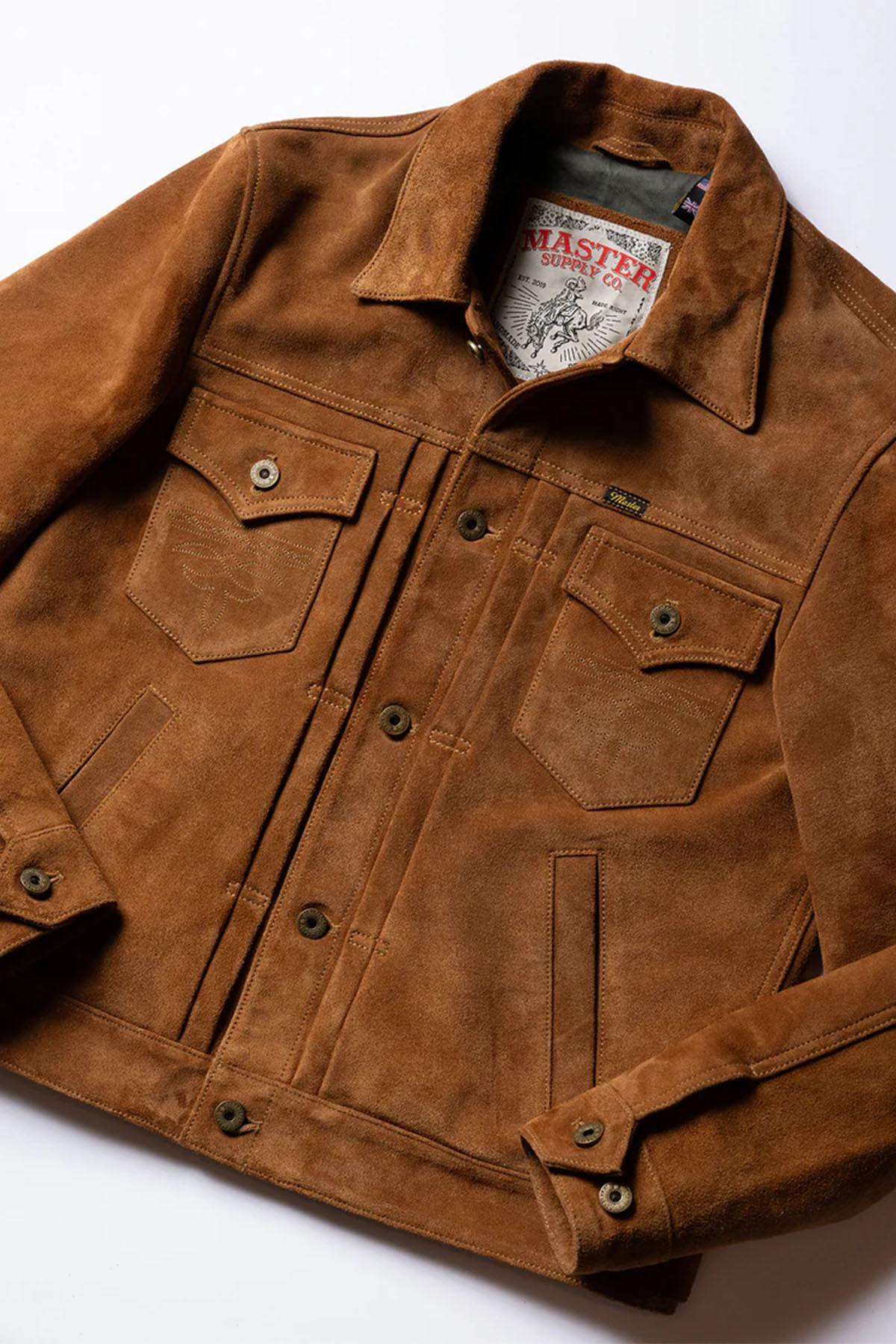 Western-style suede trucker jacket in tan - Image n°10