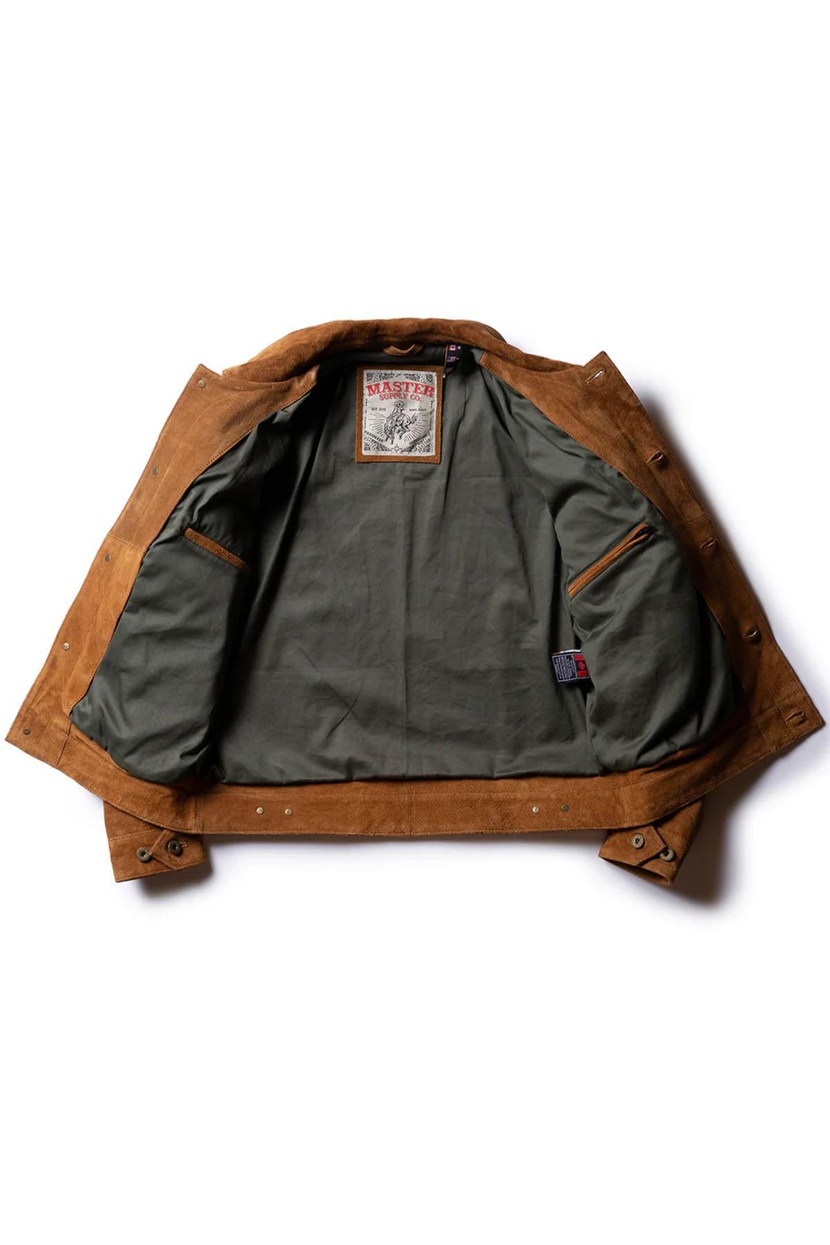 Western-style suede trucker jacket in tan - Image n°4