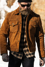Western-style suede trucker jacket in tan - Image n°1