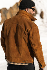 Western-style suede trucker jacket in tan - Image n°2