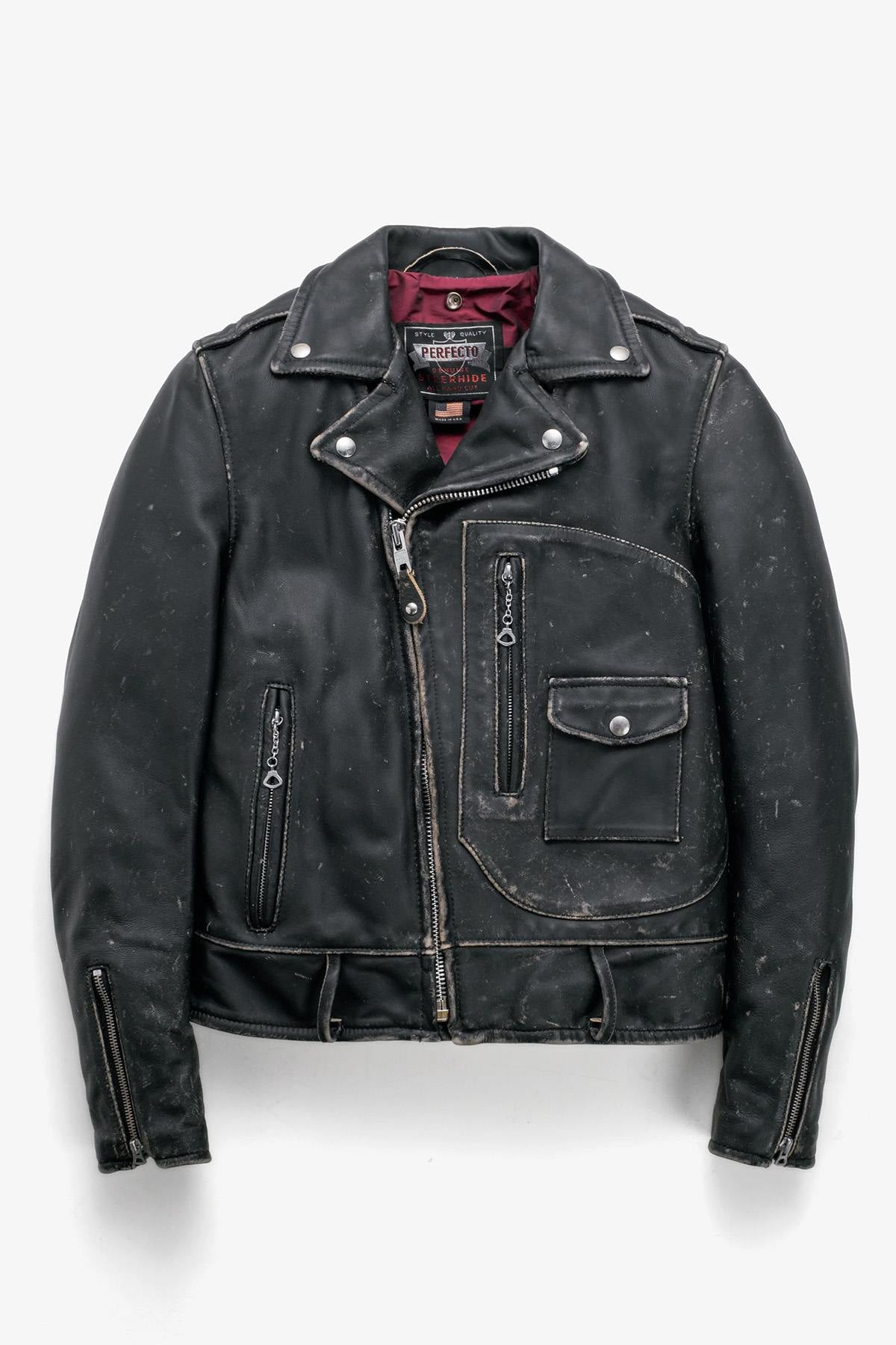 Vintage-style leather biker jacket, Made in the USA - Image n°1