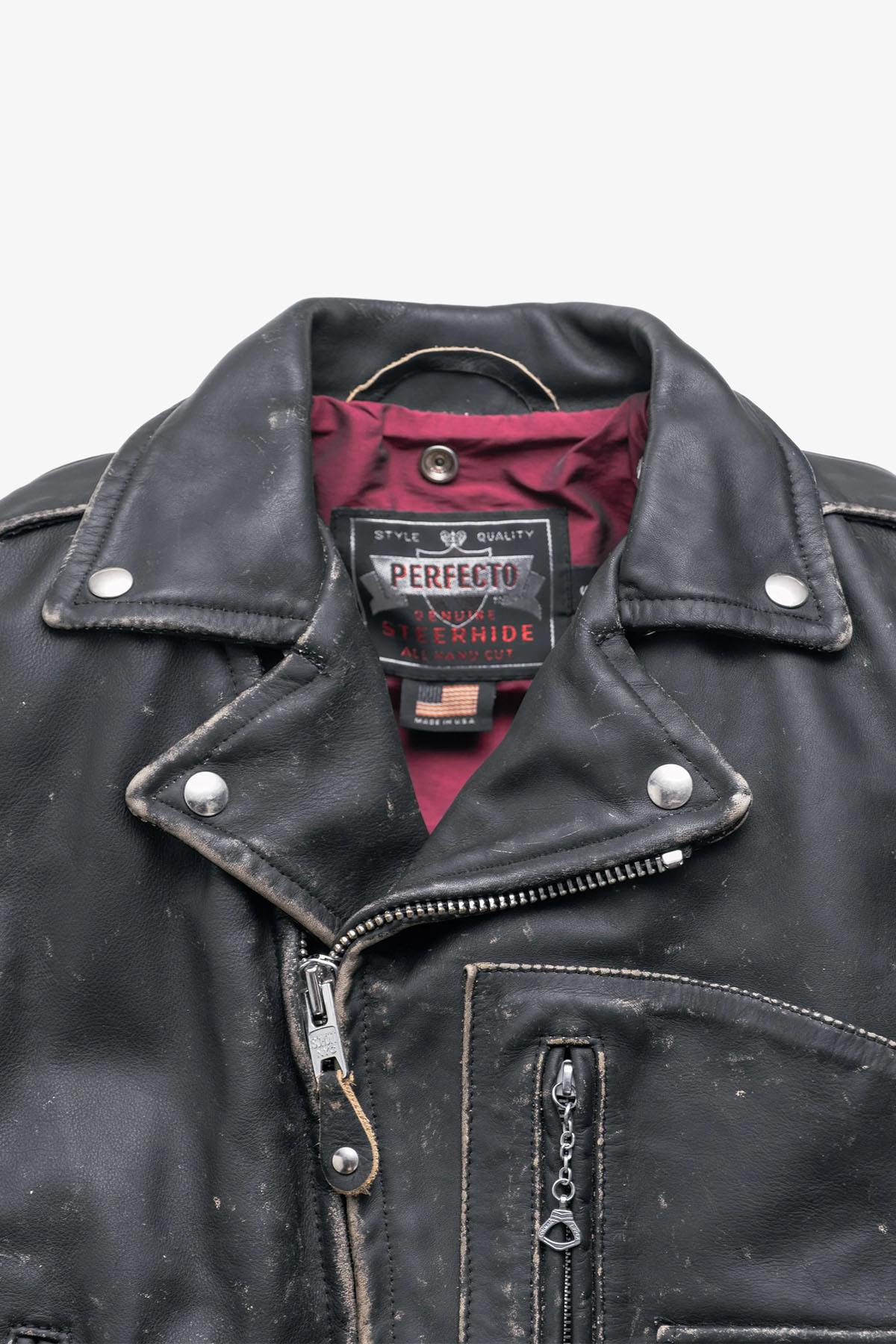 Vintage-style leather biker jacket, Made in the USA - Image n°2