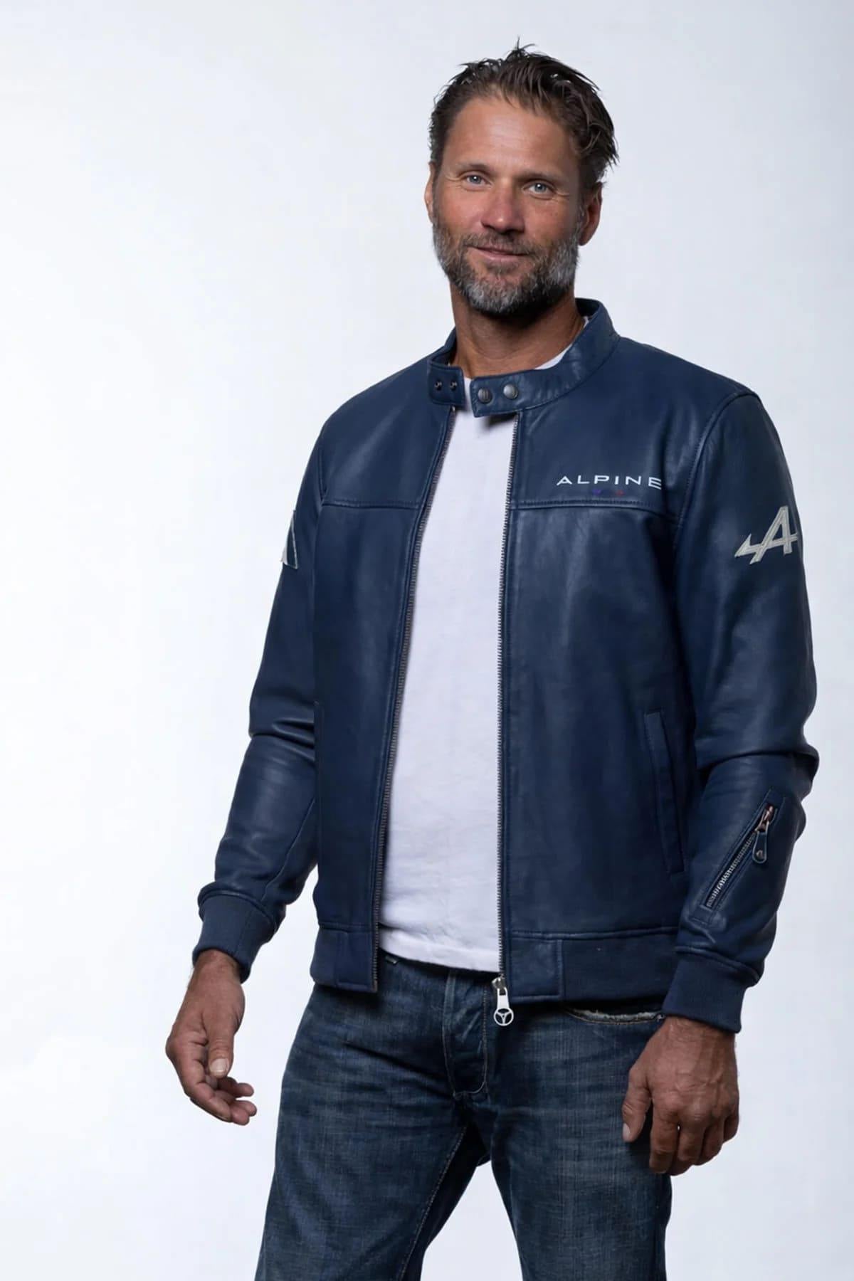 Alpine navy blue leather jacket - Image n°1