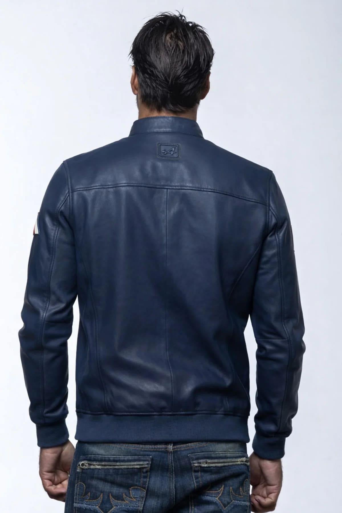 Alpine navy blue leather jacket - Image n°2