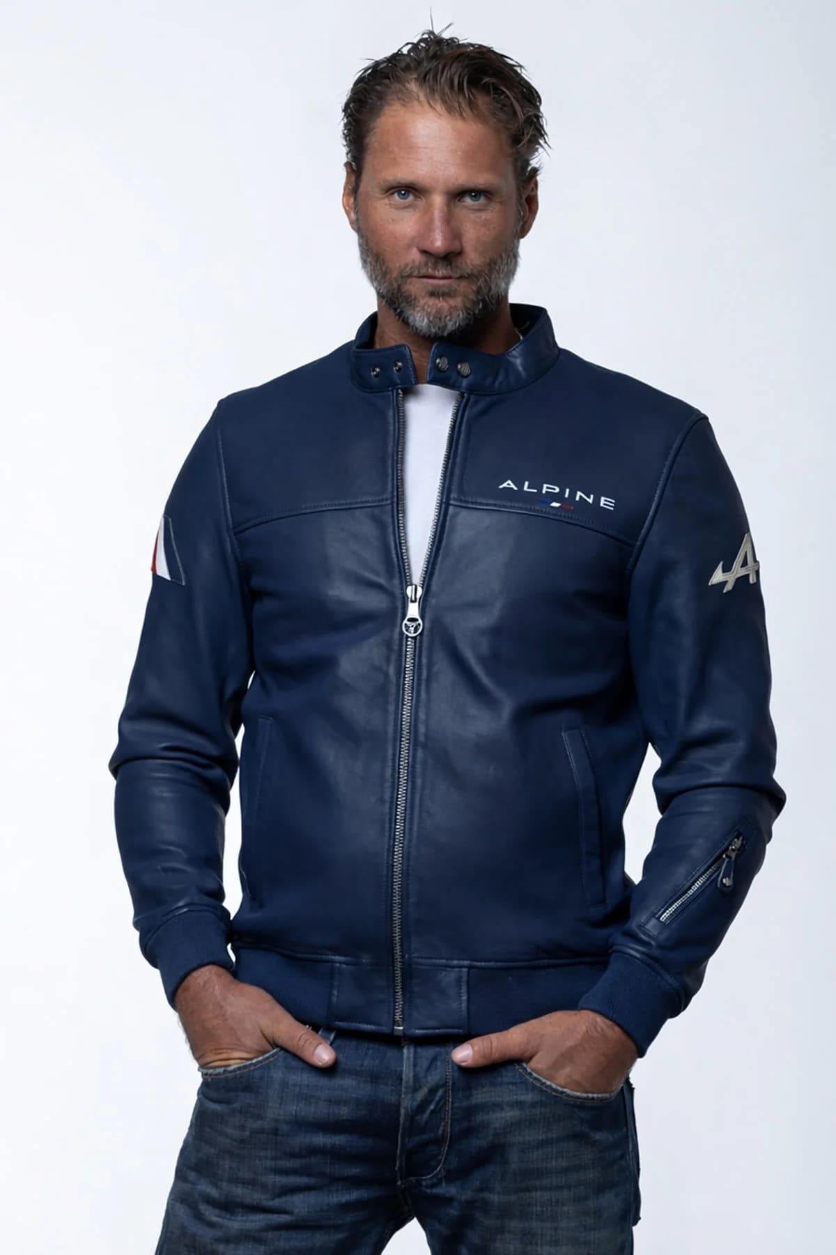 Alpine navy blue leather jacket - Image n°4