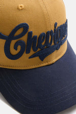 Ochre baseball cap, 100% cotton, with navy blue 3D embroidery - Image n°3