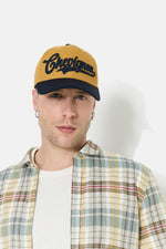 Ochre baseball cap, 100% cotton, with navy blue 3D embroidery - Image n°2