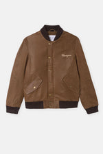 Elegant caramel-colored leather teddy jacket with embroidery - Image n°5