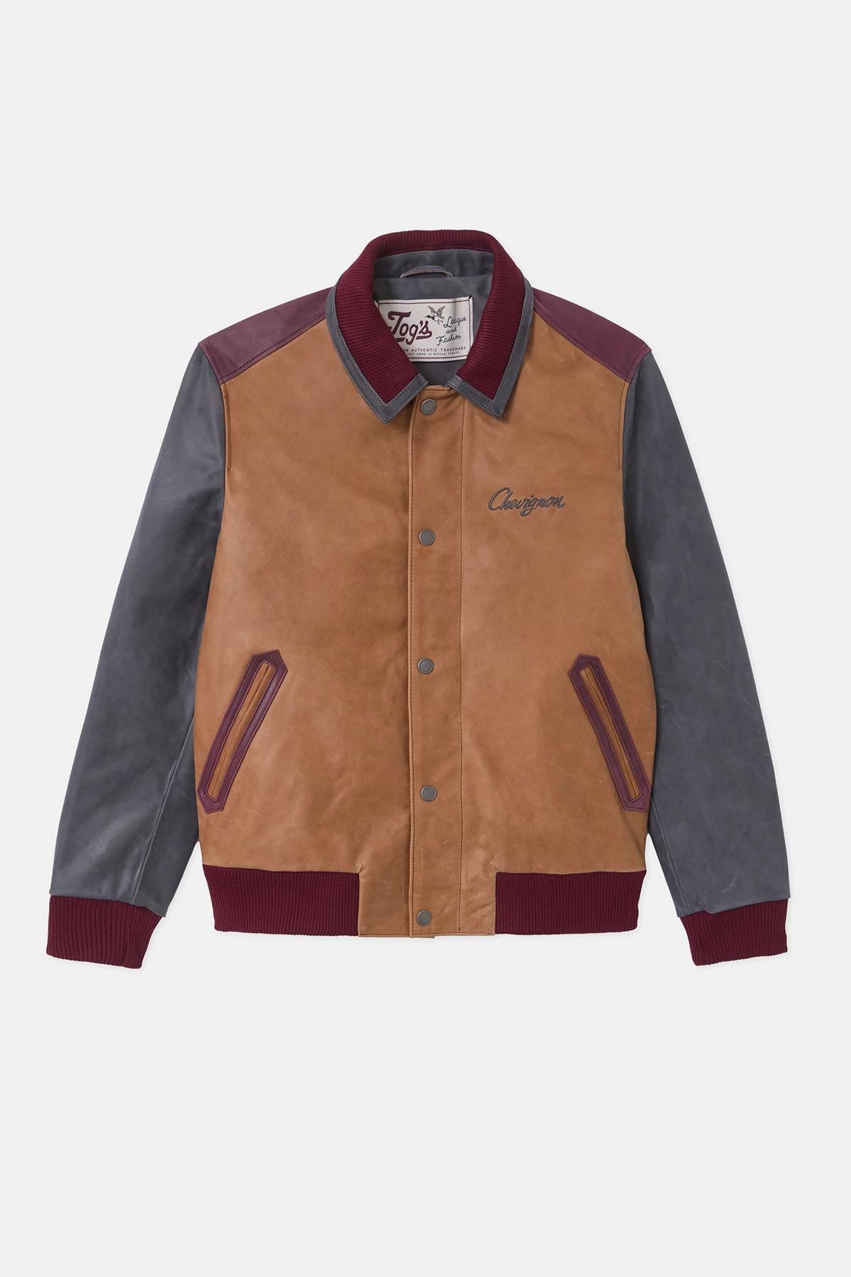 Tricolor leather teddy jacket with embroidery - Image n°8