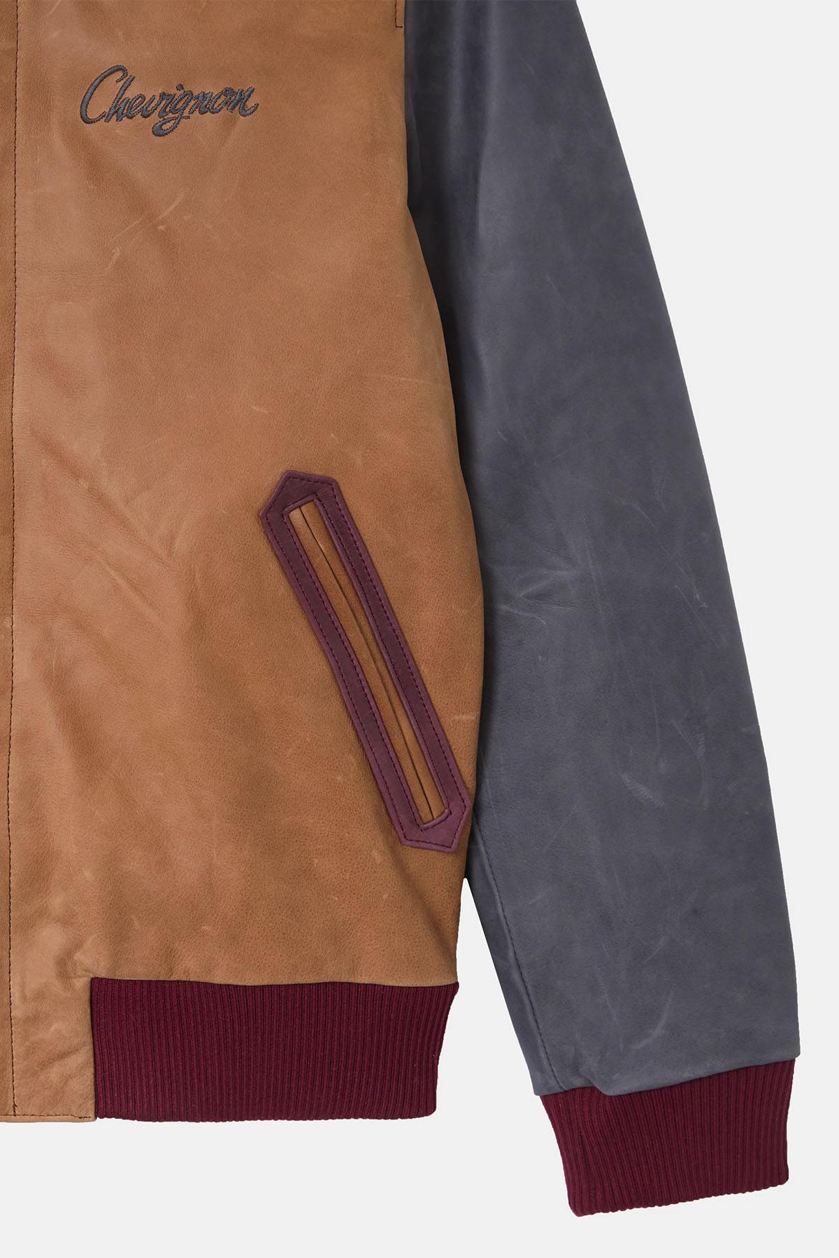 Tricolor leather teddy jacket with embroidery - Image n°10