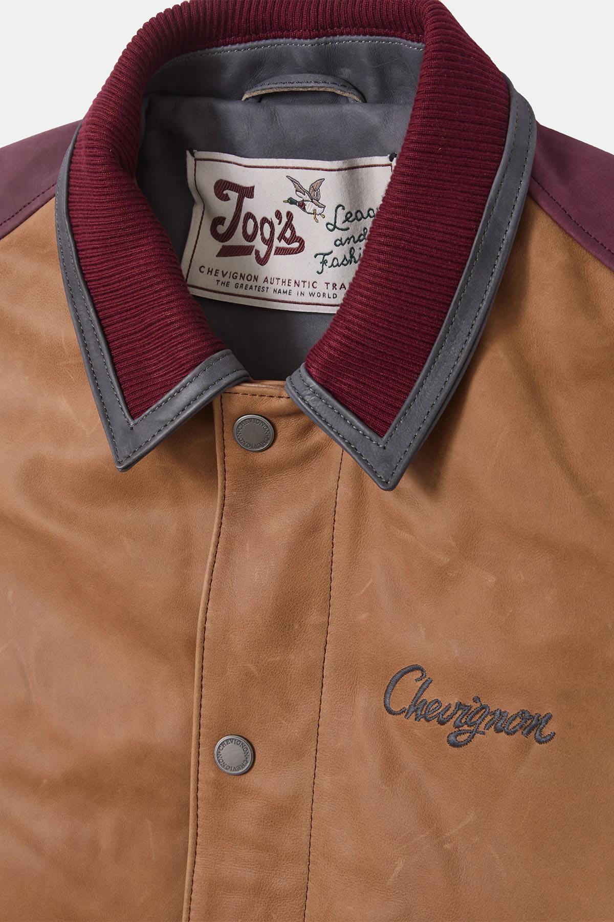 Tricolor leather teddy jacket with embroidery - Image n°9