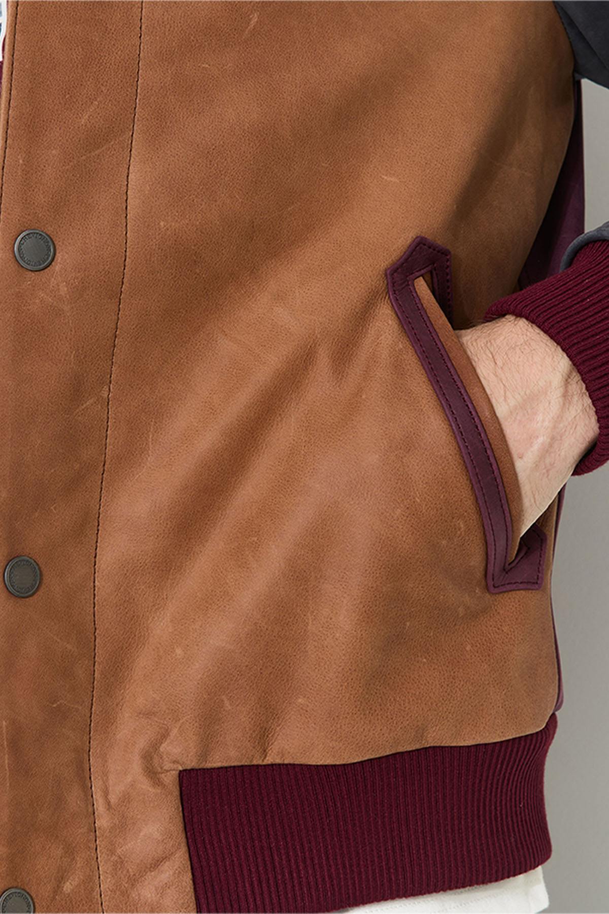 Tricolor leather teddy jacket with embroidery - Image n°5