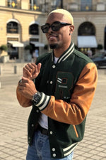 Redskins' varsity jacket: forest green wool and cognac lambskin. - Image n°11