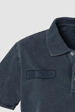 Navy blue army polo shirt with a faded effect - Image n°3