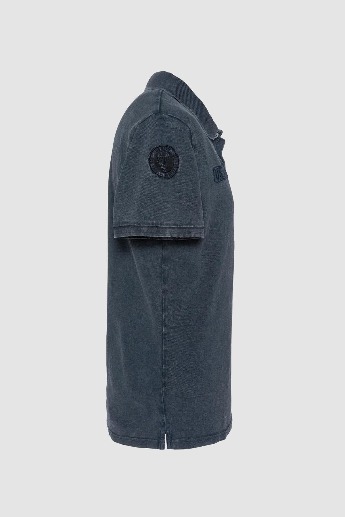 Navy blue army polo shirt with a faded effect - Image n°4