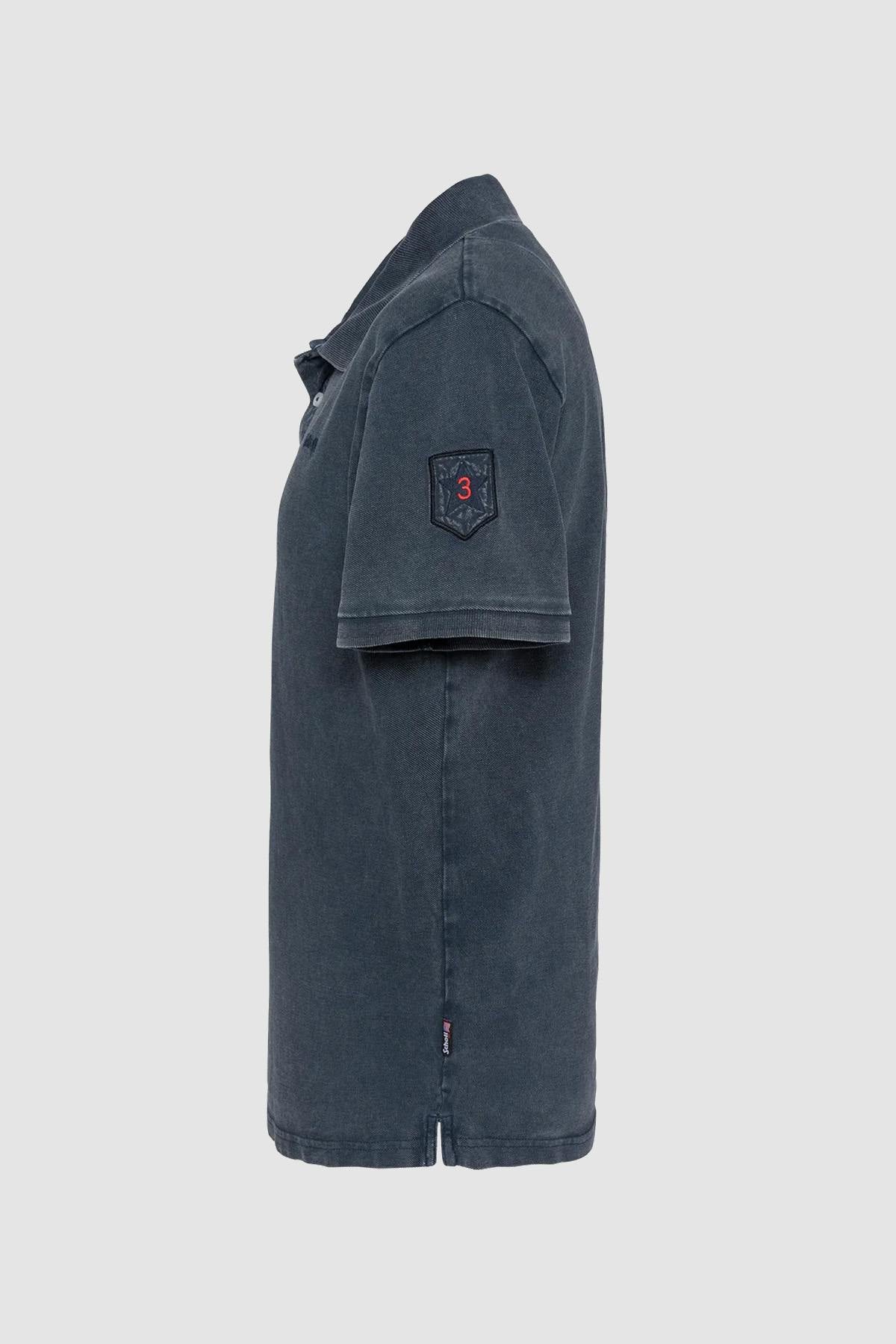 Navy blue army polo shirt with a faded effect - Image n°5